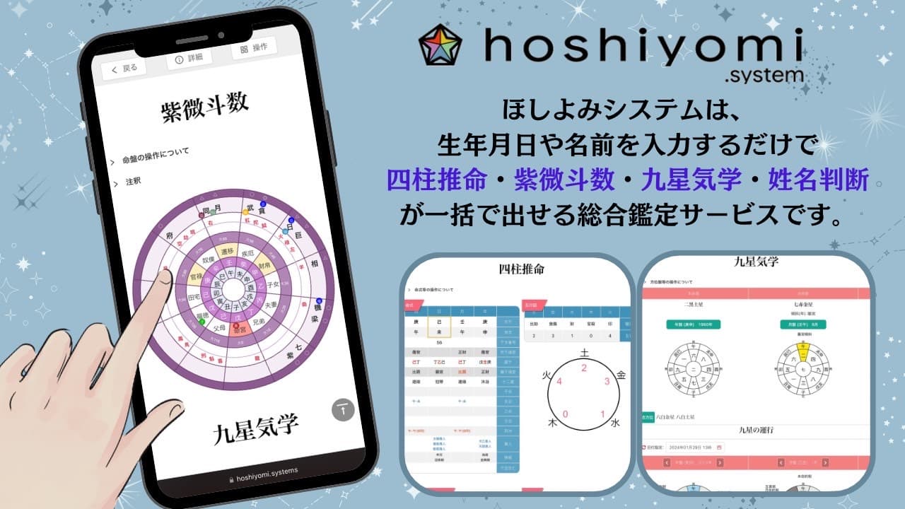 複数占術の比較鑑定が可能なほしよみシステム